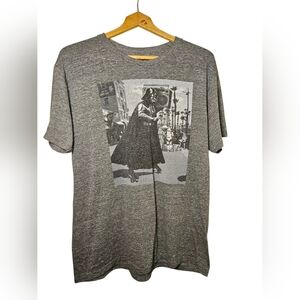 Large Mens Star Wars Darth Vader Skating On Venice Beach, Gray Graphic T-shirt.